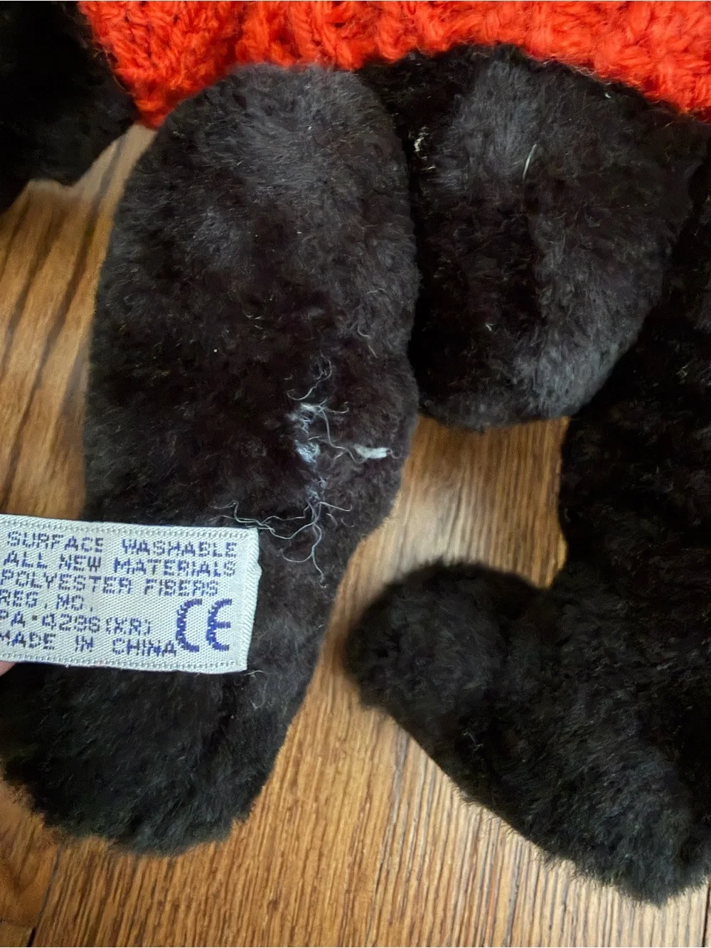 Vintage A&A Halloween Black Stuffed Animal Bear Orange Sweater Toy Decor